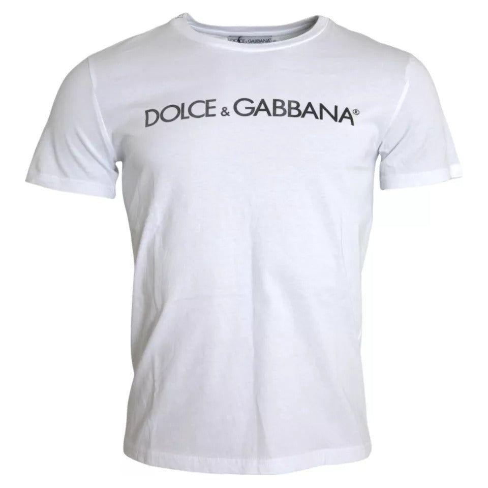 Dolce & Gabbana White Logo Print Cotton Crew Neck Mens Top T-shirt Dolce & Gabbana