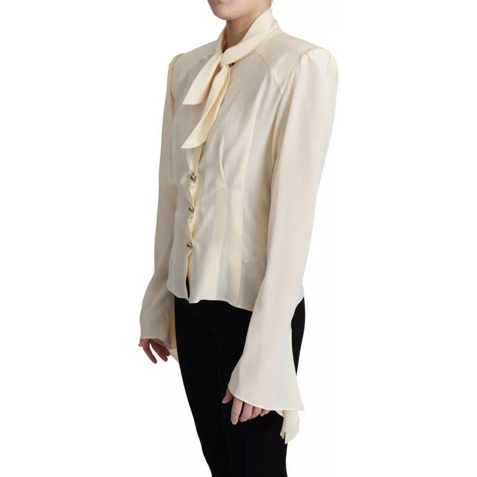 Dolce & Gabbana Beige Silk Crepe Shirt Padded Shoulder Top Dolce & Gabbana