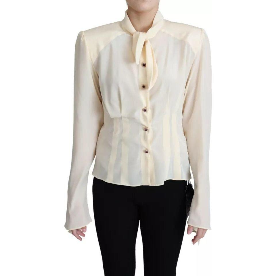 Dolce & Gabbana Beige Silk Crepe Shirt Padded Shoulder Top Dolce & Gabbana