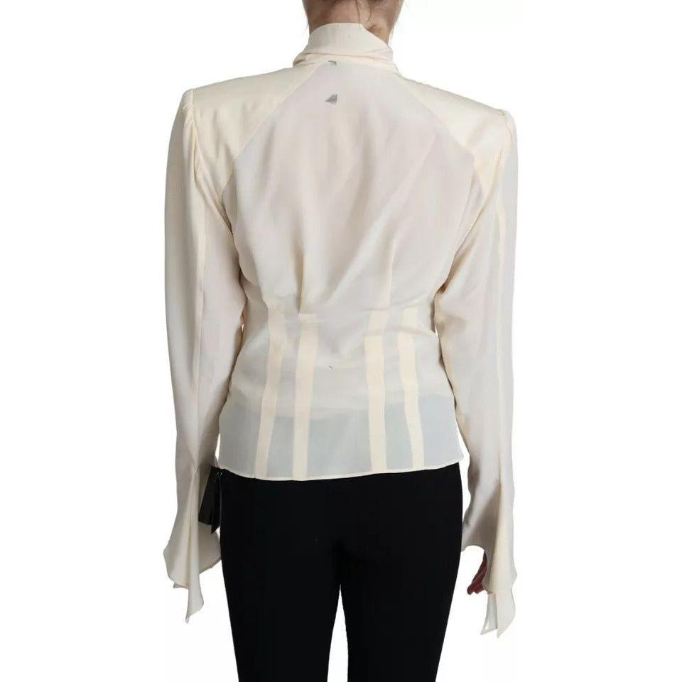 Dolce & Gabbana Beige Silk Crepe Shirt Padded Shoulder Top Dolce & Gabbana