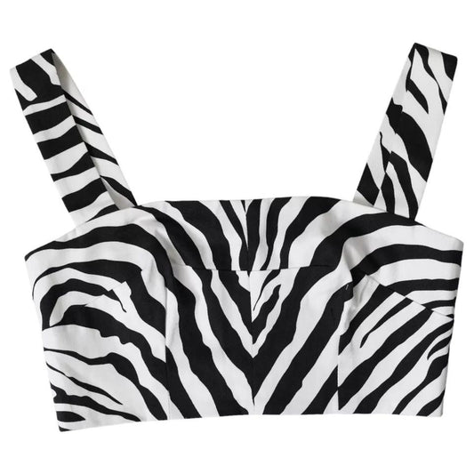 Dolce & Gabbana Black White Zebra Sleeveless Bustier Crop Top Dolce & Gabbana