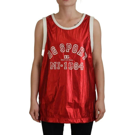 Dolce & Gabbana Red Nylon Logo Print Sleeveless Jersey Top Dolce & Gabbana