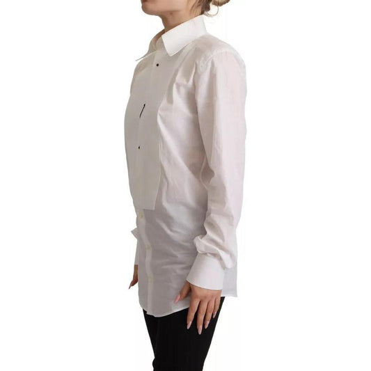 Dolce & Gabbana White Cotton Dress Collared Long Sleeves Shirt Top Dolce & Gabbana