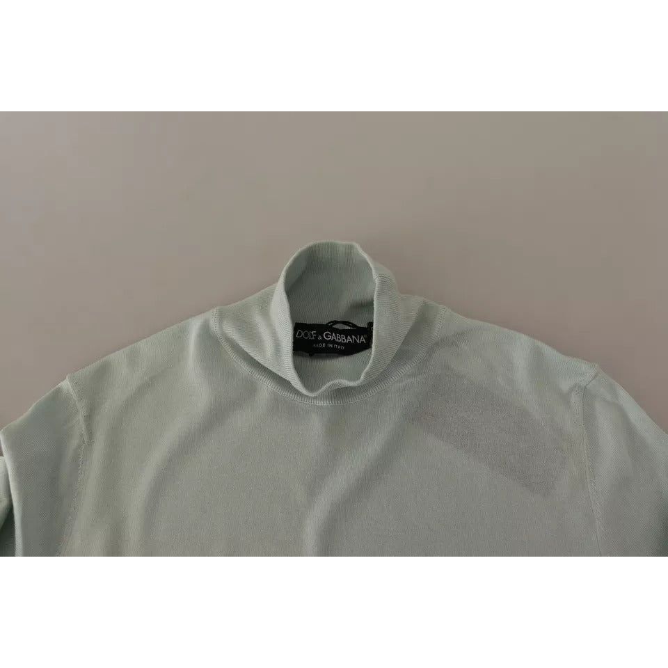 Dolce & Gabbana Mint Green 3/4 Sleeves Turtle Neck Silk Top Dolce & Gabbana