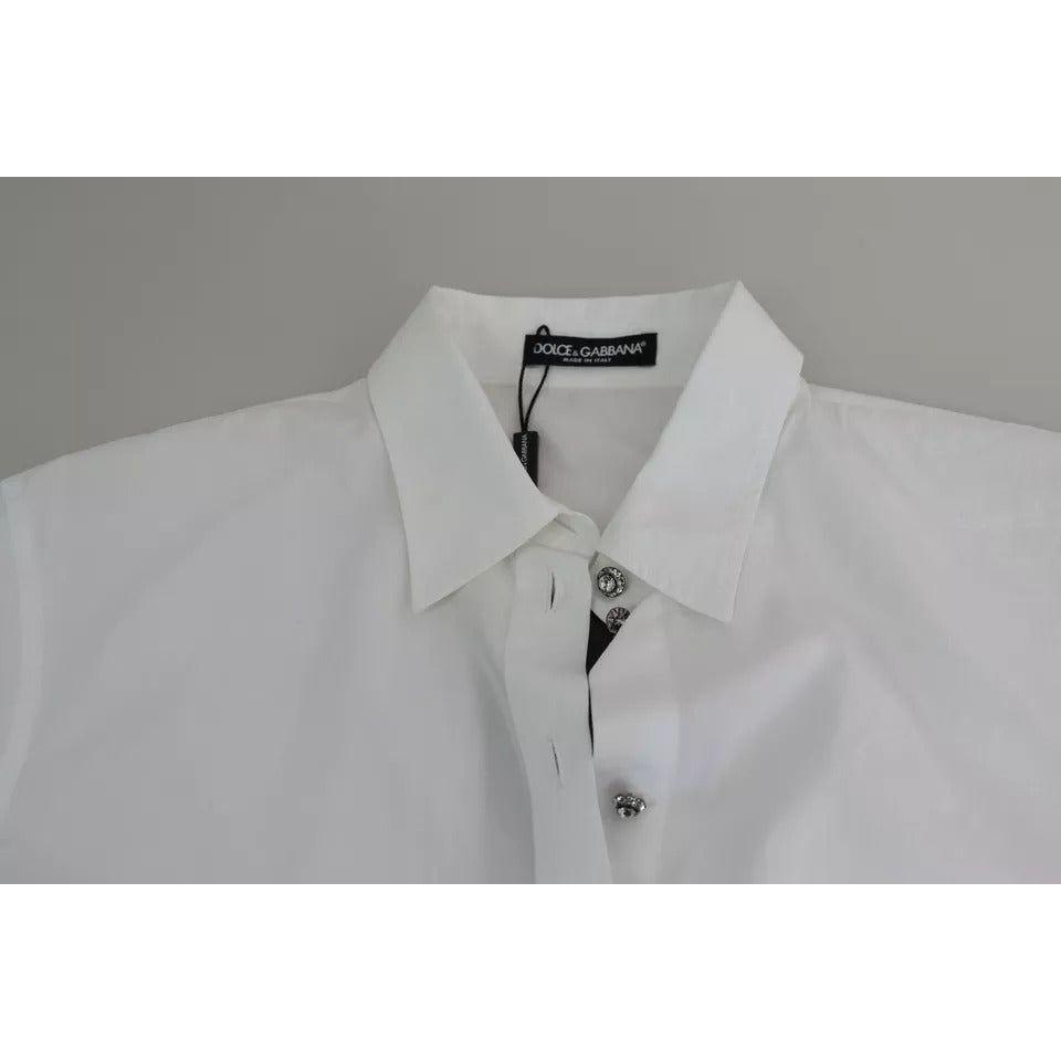 Dolce & Gabbana White Cotton Decorative Button Collared Top Dolce & Gabbana