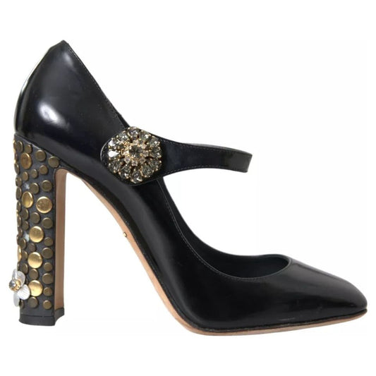 Dolce & Gabbana Black Leather Crystal Mary Janes Pumps Shoes Dolce & Gabbana