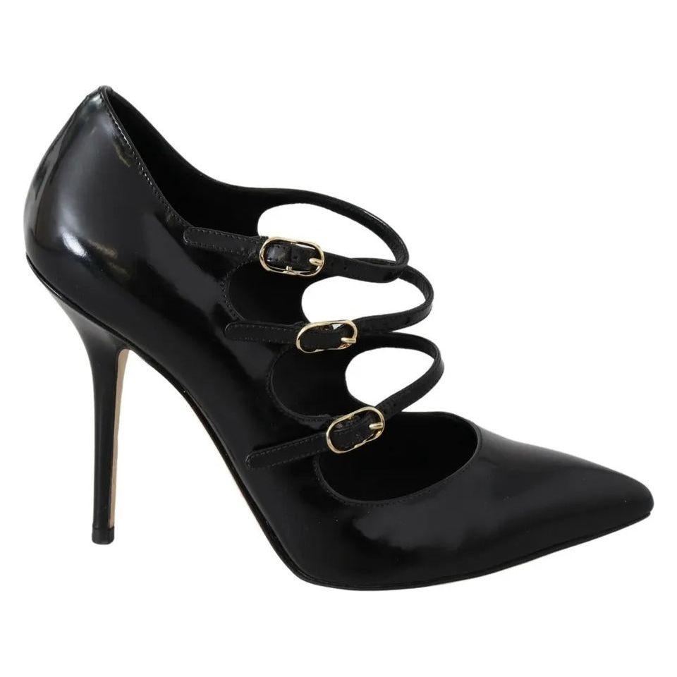 Dolce & Gabbana Black Leather Ankle Strap Heels Pumps Shoes Dolce & Gabbana