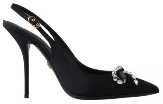 Dolce & Gabbana Black Crystal Embellished Slingback Heel Shoes Dolce & Gabbana