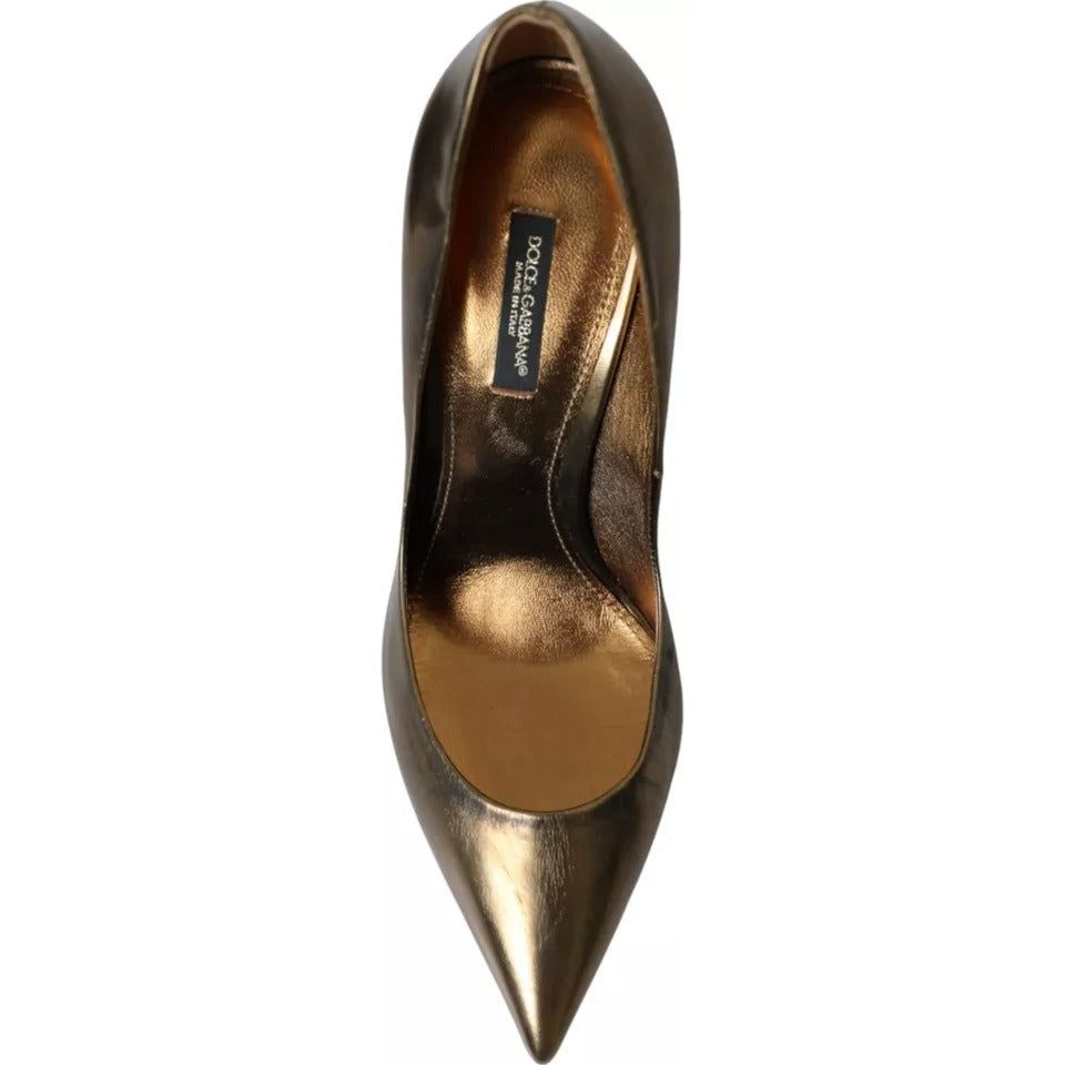 Dolce & Gabbana Bronze Leather Embellished Heels Pumps Shoes Dolce & Gabbana