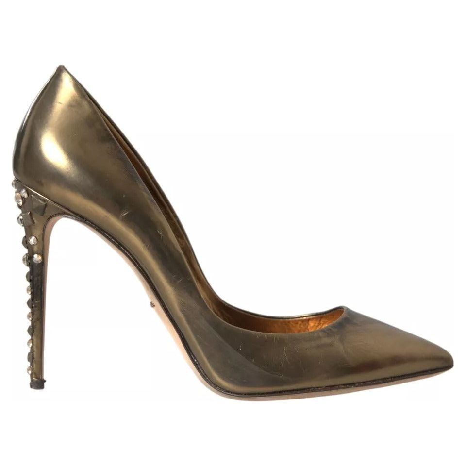 Dolce & Gabbana Bronze Leather Embellished Heels Pumps Shoes Dolce & Gabbana