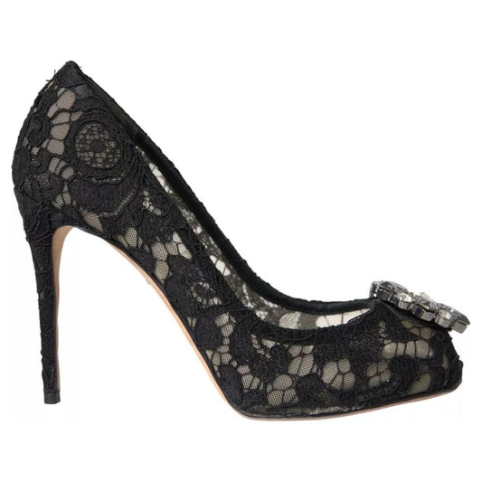 Dolce & Gabbana Black Taormina Lace Crystal Heel Pumps Shoes Dolce & Gabbana