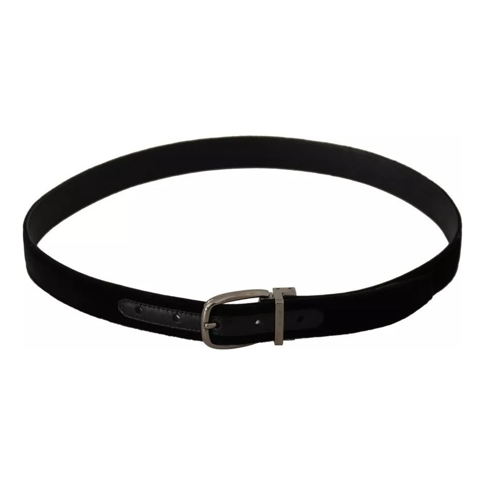 Dolce & Gabbana Black Velvet Silver Tone Metal Buckle Belt Dolce & Gabbana