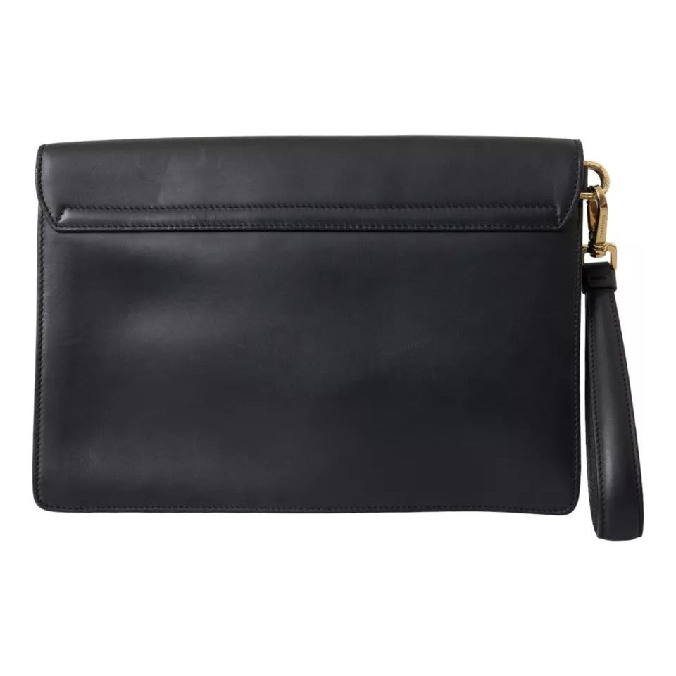 Dolce & Gabbana Black Calf Leather Large Logo Document Holder Clutch Men Bag Dolce & Gabbana