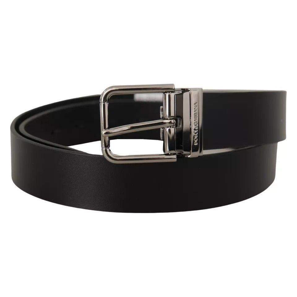 Dolce & Gabbana Black Calf Leather Logo Engraved Metal Buckle Belt Dolce & Gabbana