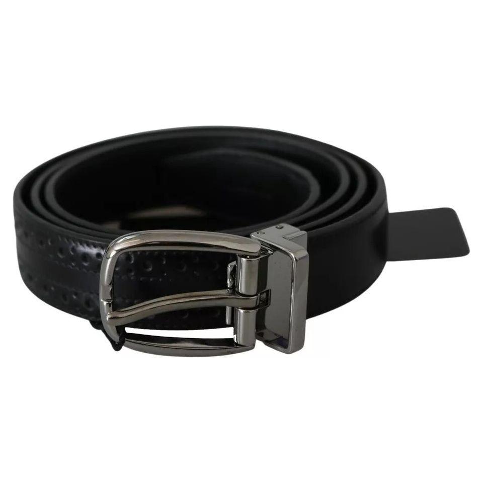 Dolce & Gabbana Black Leather Silver Metal Buckle Classic Belt Dolce & Gabbana