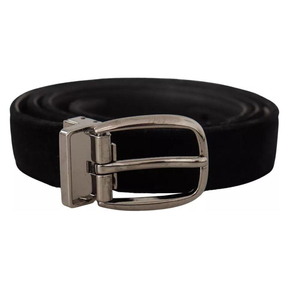 Dolce & Gabbana Black Velvet Silver Tone Metal Logo Buckle Belt Dolce & Gabbana