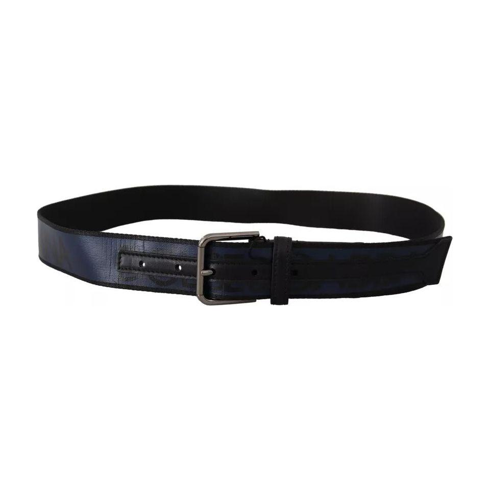 Dolce & Gabbana Blue Black Logo Print Silver Buckle Belt Dolce & Gabbana