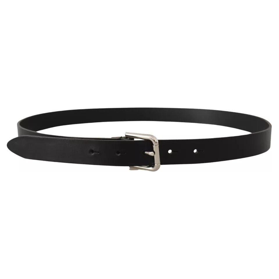 Dolce & Gabbana Black Leather Silver Tone Metal Buckle Classic Belt Dolce & Gabbana