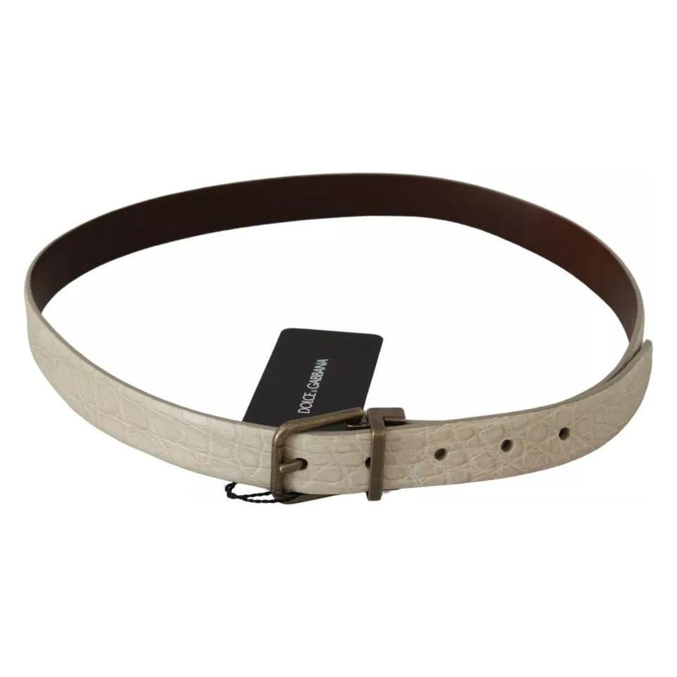 Dolce & Gabbana Cream Beige Gold Buckle Waist Leather Belt Dolce & Gabbana