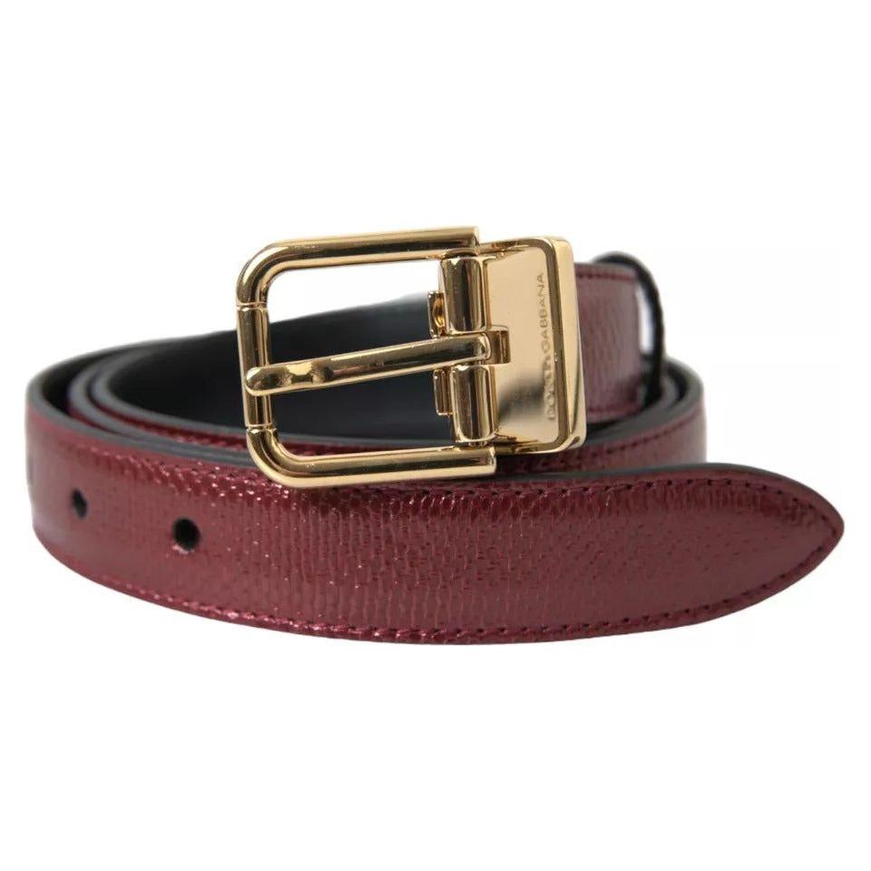 Dolce & Gabbana Maroon Leather Gold Metal Buckle Men Belt Dolce & Gabbana