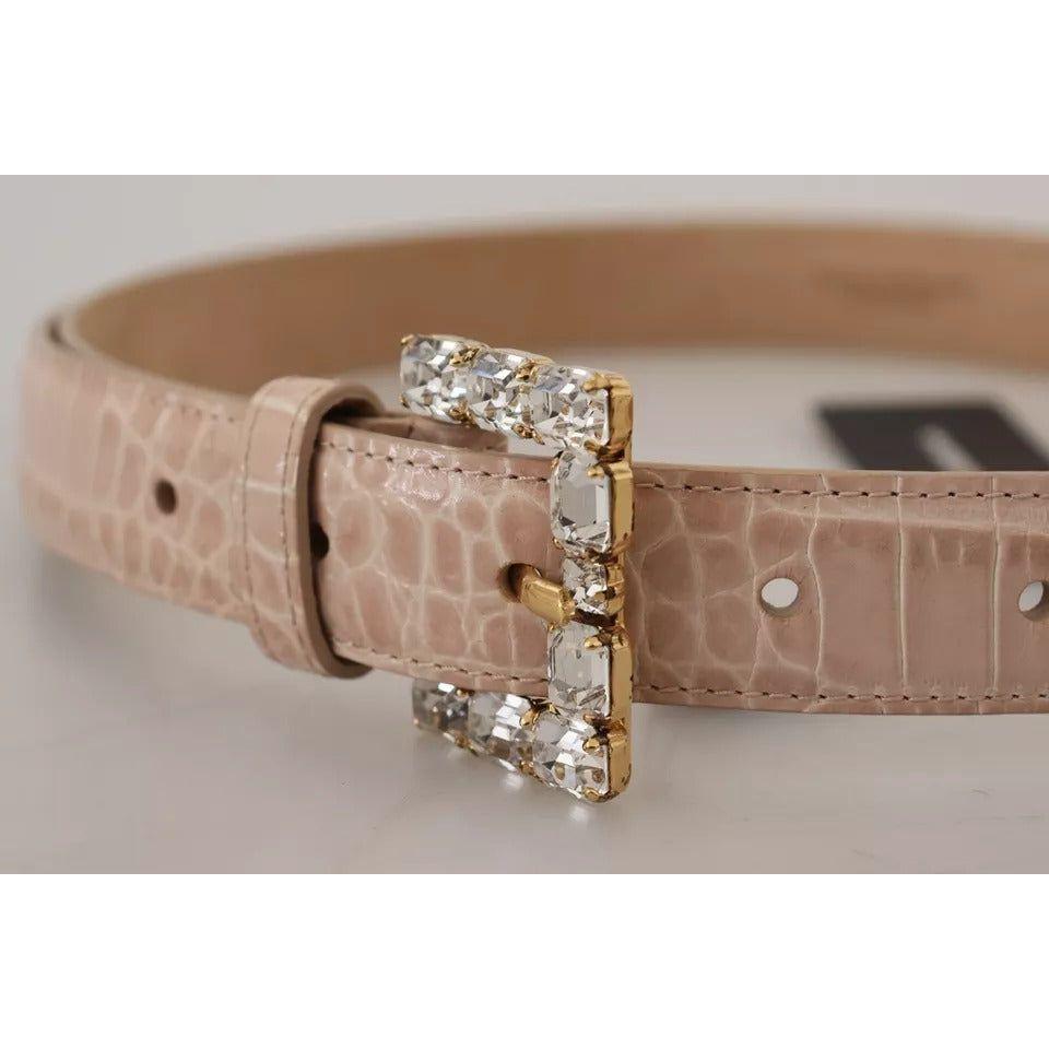 Dolce & Gabbana Beige Leather Crystal Buckle Women Belt Dolce & Gabbana