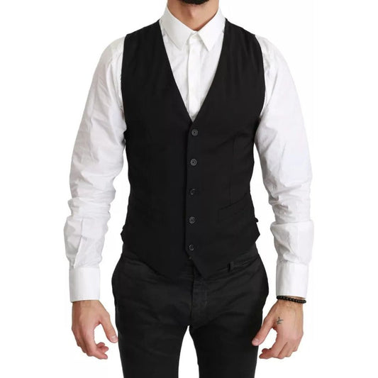 Dolce & Gabbana Black Solid STAFF Slim Fit Waistcoat Vest Dolce & Gabbana