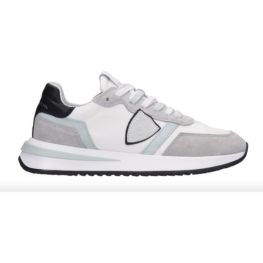 Philippe Model Chic White Fabric Sneakers with Leather Accents Philippe Model