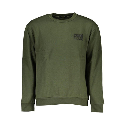 Cavalli Class Chic Green Embroidered Crew Neck Sweater Cavalli Class