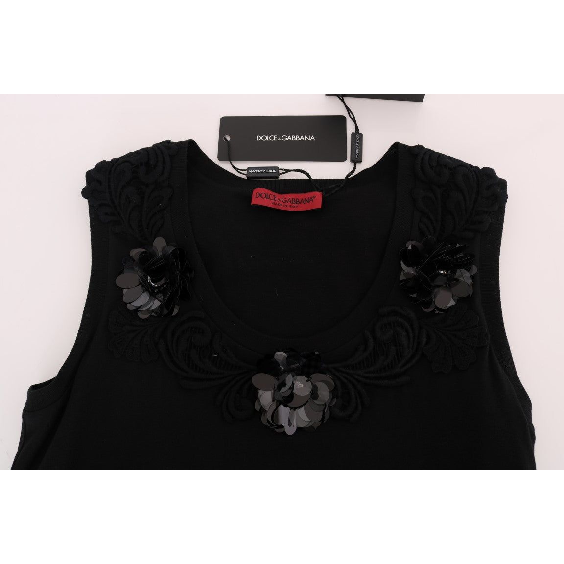 Dolce & Gabbana Black Floral Sequined Cami Blouse Dolce & Gabbana