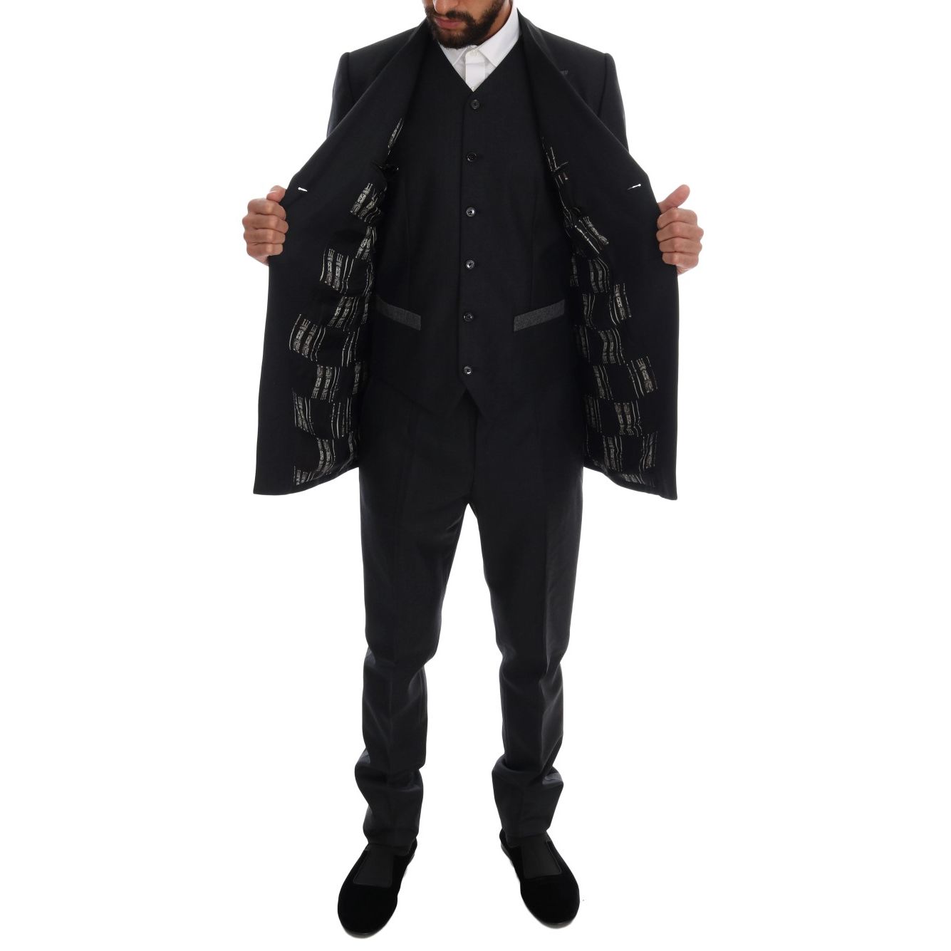 Dolce & Gabbana Gray Wool Double Breasted 3 Piece Suit