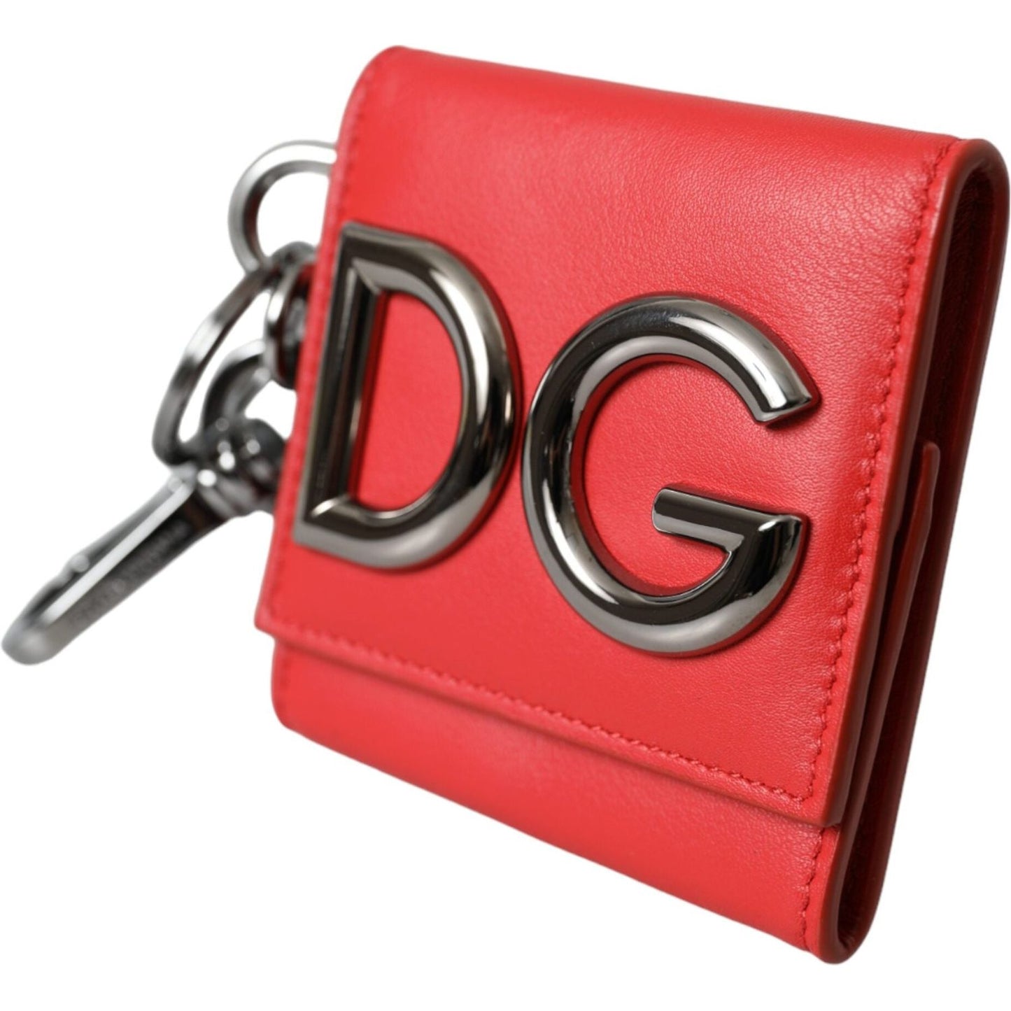 Dolce & Gabbana Red Calfskin Leather DG Logo Keyring Coin Purse Wallet Dolce & Gabbana