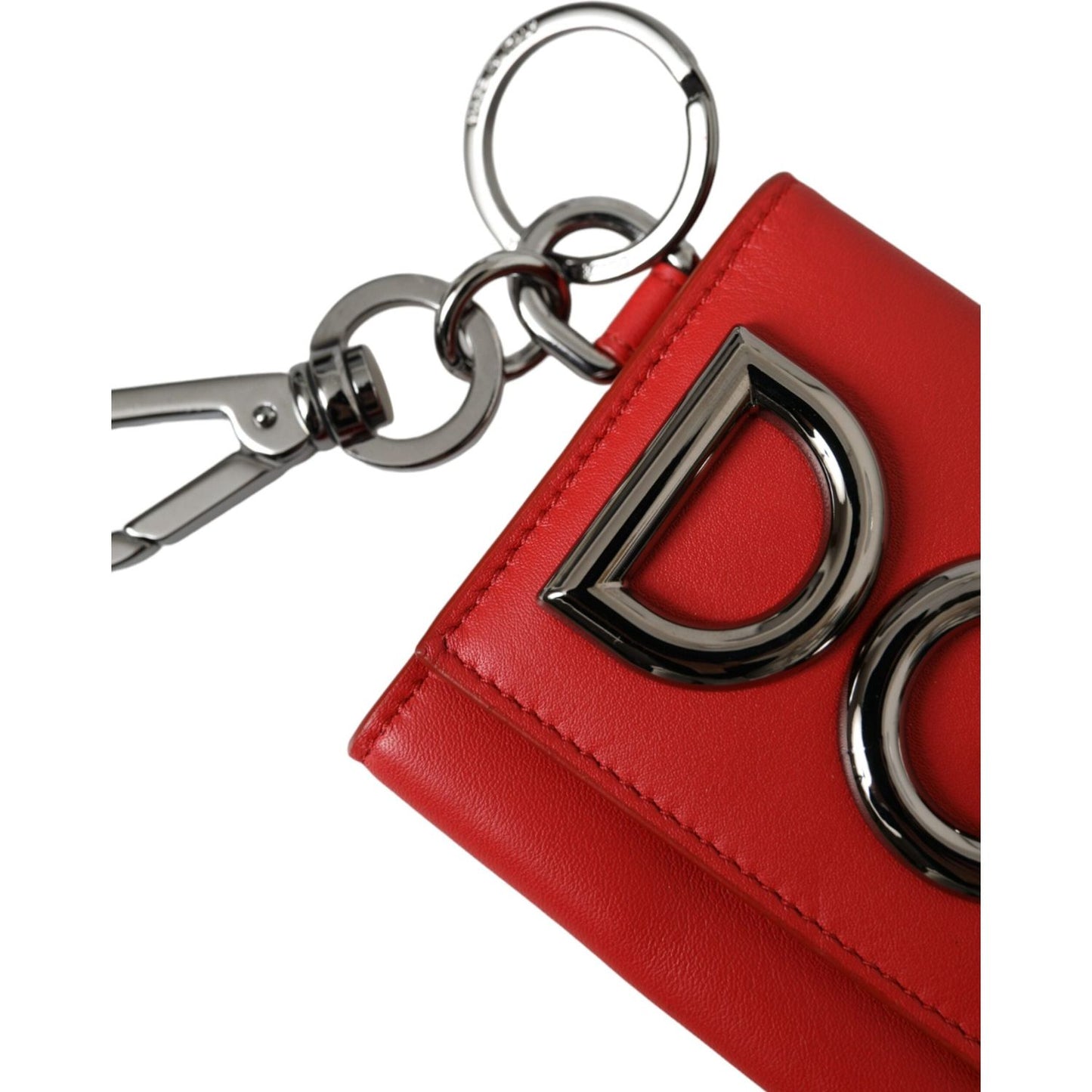 Dolce & Gabbana Red Calfskin Leather DG Logo Keyring Coin Purse Wallet Dolce & Gabbana