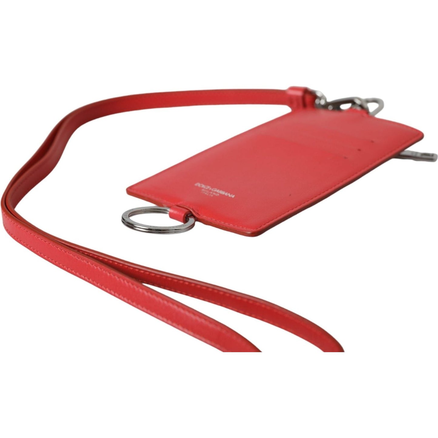 Dolce & Gabbana Red Calfskin Leather Lanyard Logo Card Holder Wallet Dolce & Gabbana