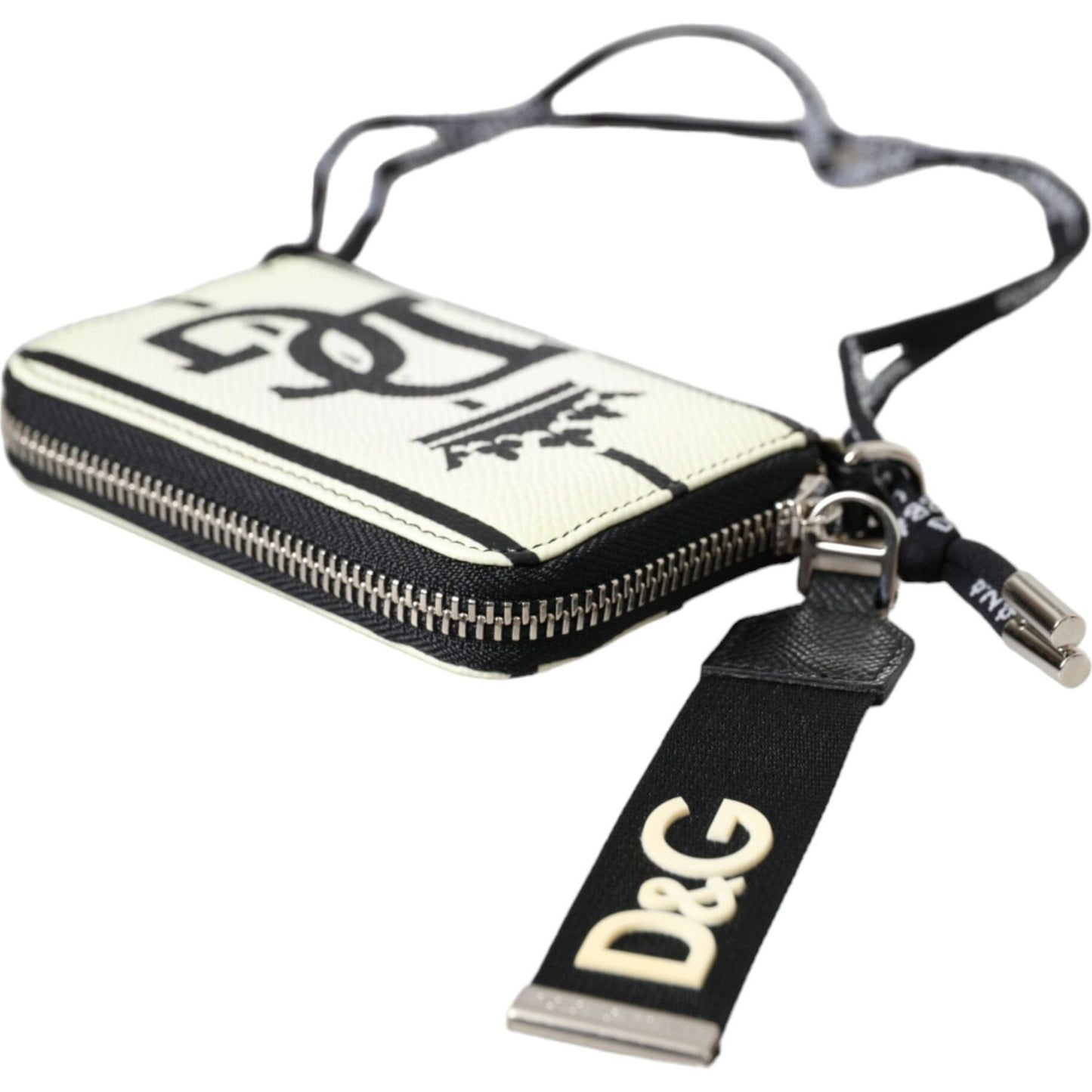 Dolce & Gabbana White Black Stripe Crown Logo Leather Card Holder Wallet Dolce & Gabbana