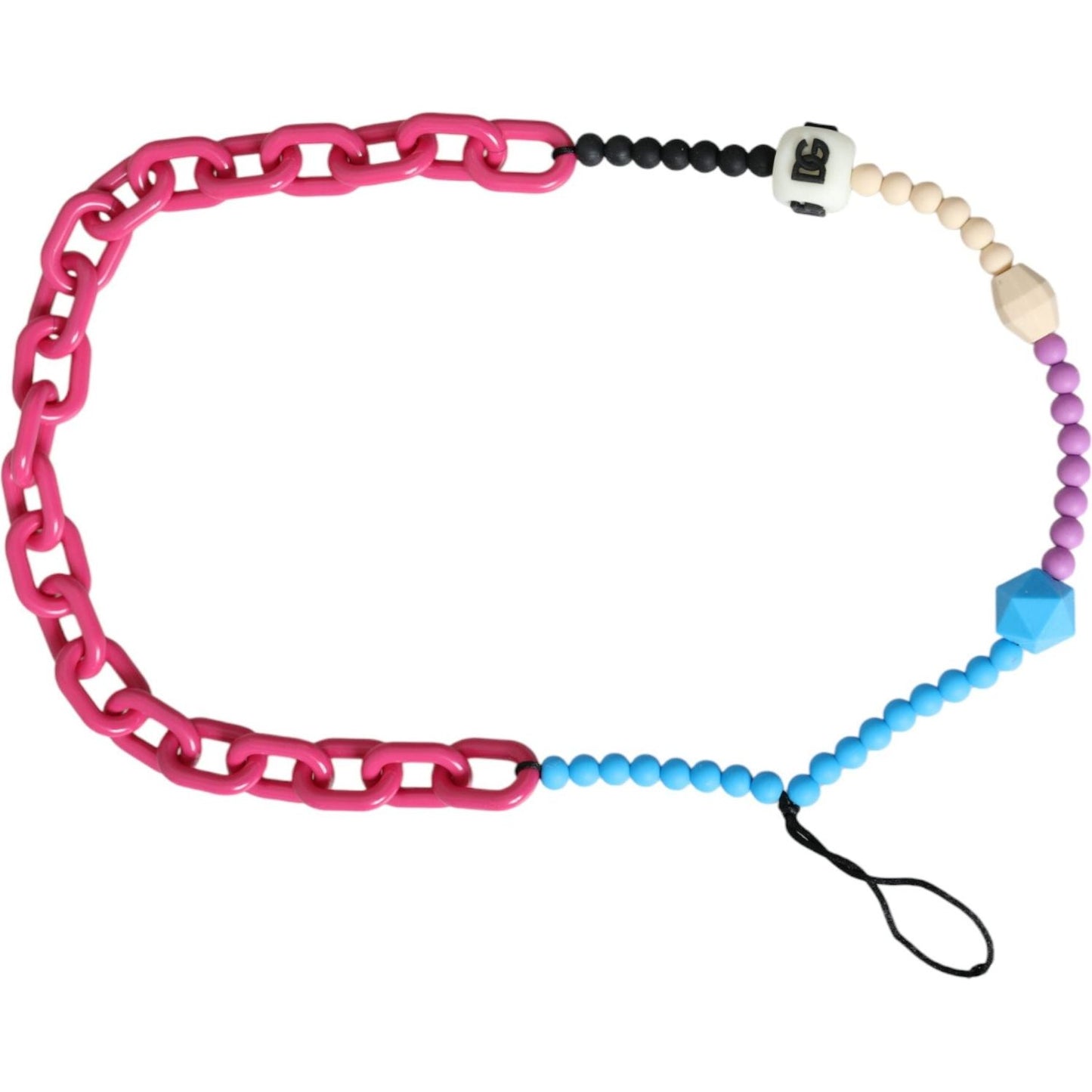 Dolce & Gabbana Multicolor Beaded Chain Logo Charm Necklace Necklace Dolce & Gabbana