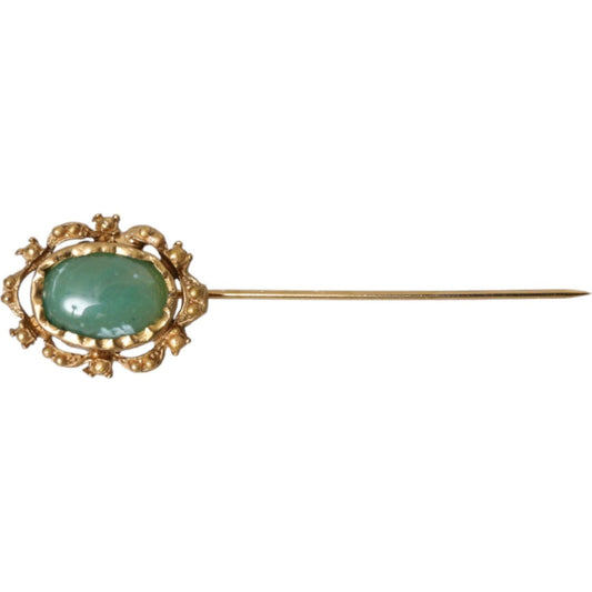 Dolce & Gabbana Gold Tone Brass Oval Gem Stone Men Pin Brooch Dolce & Gabbana