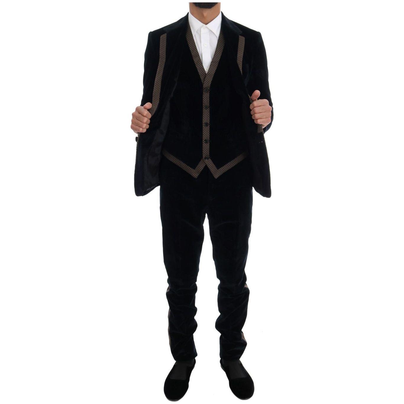 Dolce & Gabbana Blue Velvet Two Button Slim 3 Piece Suit