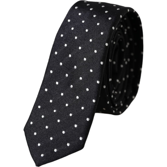 Dolce & Gabbana Black Polka Dot Silk Skinny Adjustable Men Tie Dolce & Gabbana