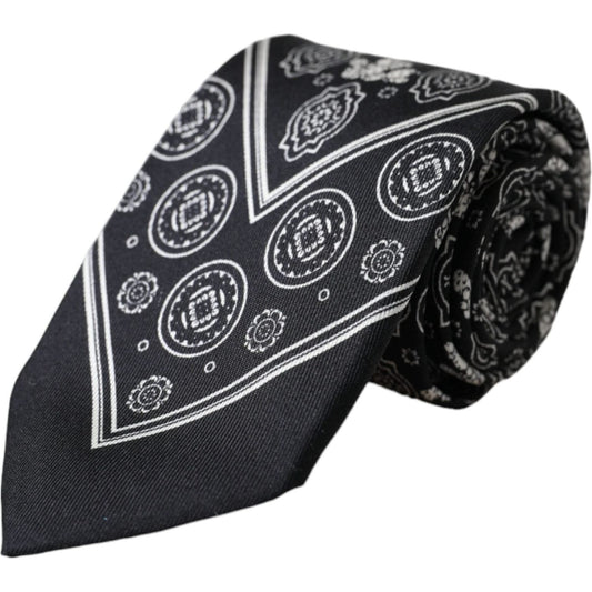 Dolce & Gabbana Black Patterned 100%Silk Adjustable Tie Dolce & Gabbana