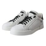 Dolce & Gabbana White Black Leather Low Top Sneakers Men Shoes Dolce & Gabbana