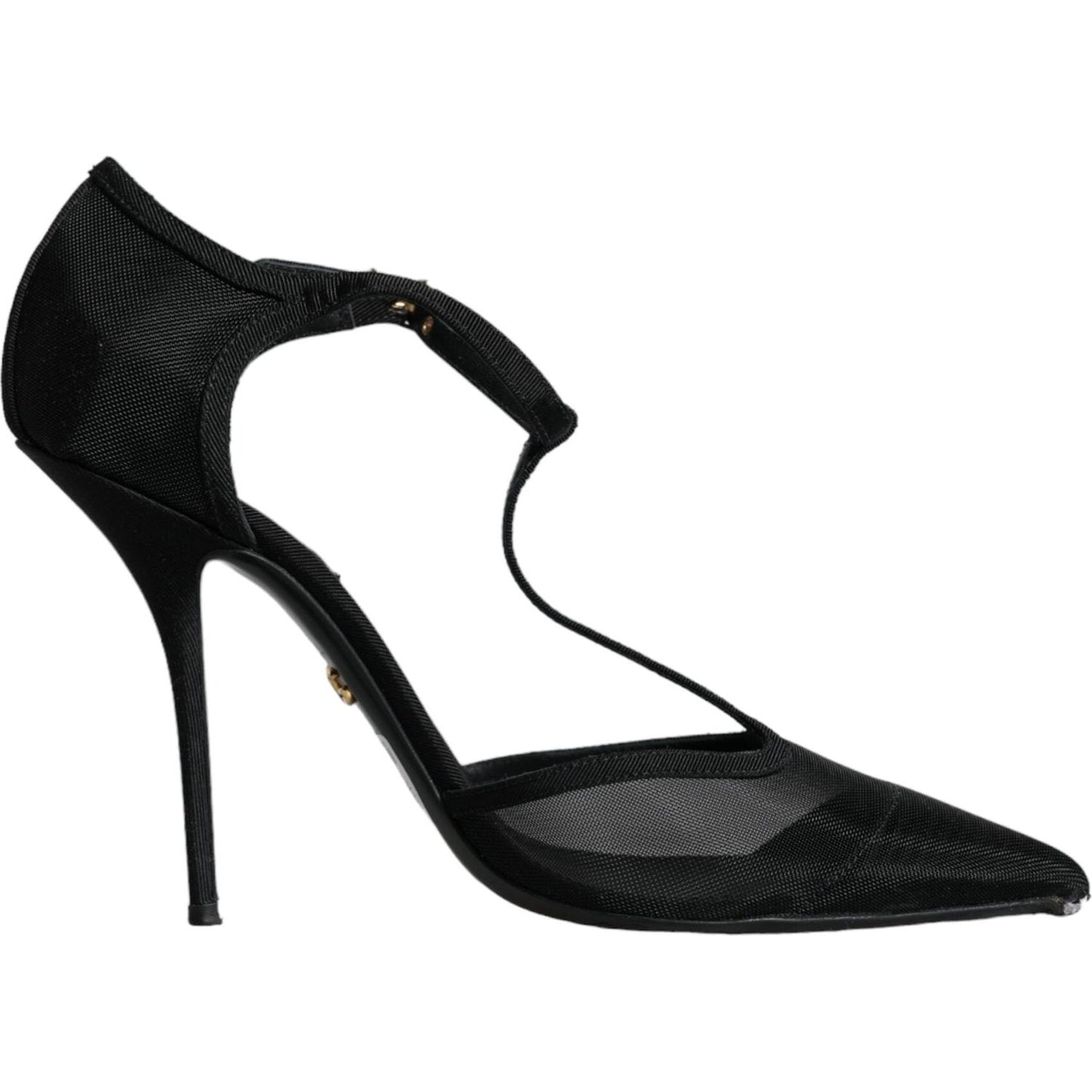 Dolce & Gabbana Black Mesh T-strap Stiletto High Heels Shoes Dolce & Gabbana