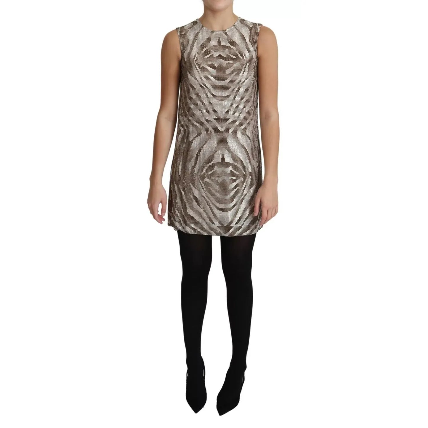 Dolce & Gabbana Brown Crystal Shift Mini Zebra Silver Dress