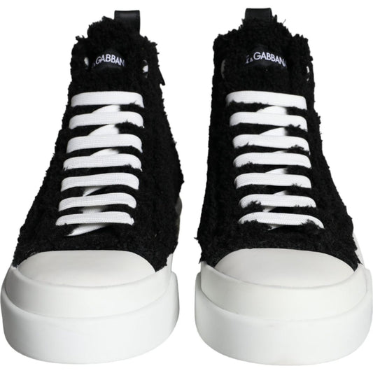 Dolce & Gabbana Black White Fur Logo High Top Sneaker Shoes Dolce & Gabbana