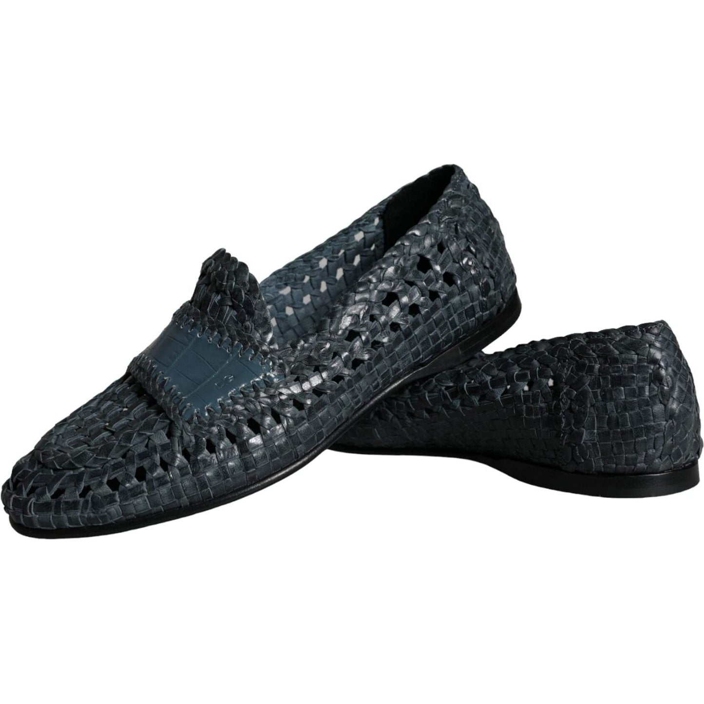 Dolce & Gabbana Blue Woven Leather Slip On Loafers Men Shoes Dolce & Gabbana