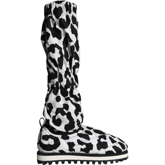 Dolce & Gabbana Black White Leopard Quilted Men Boots Sneakers Shoes Dolce & Gabbana