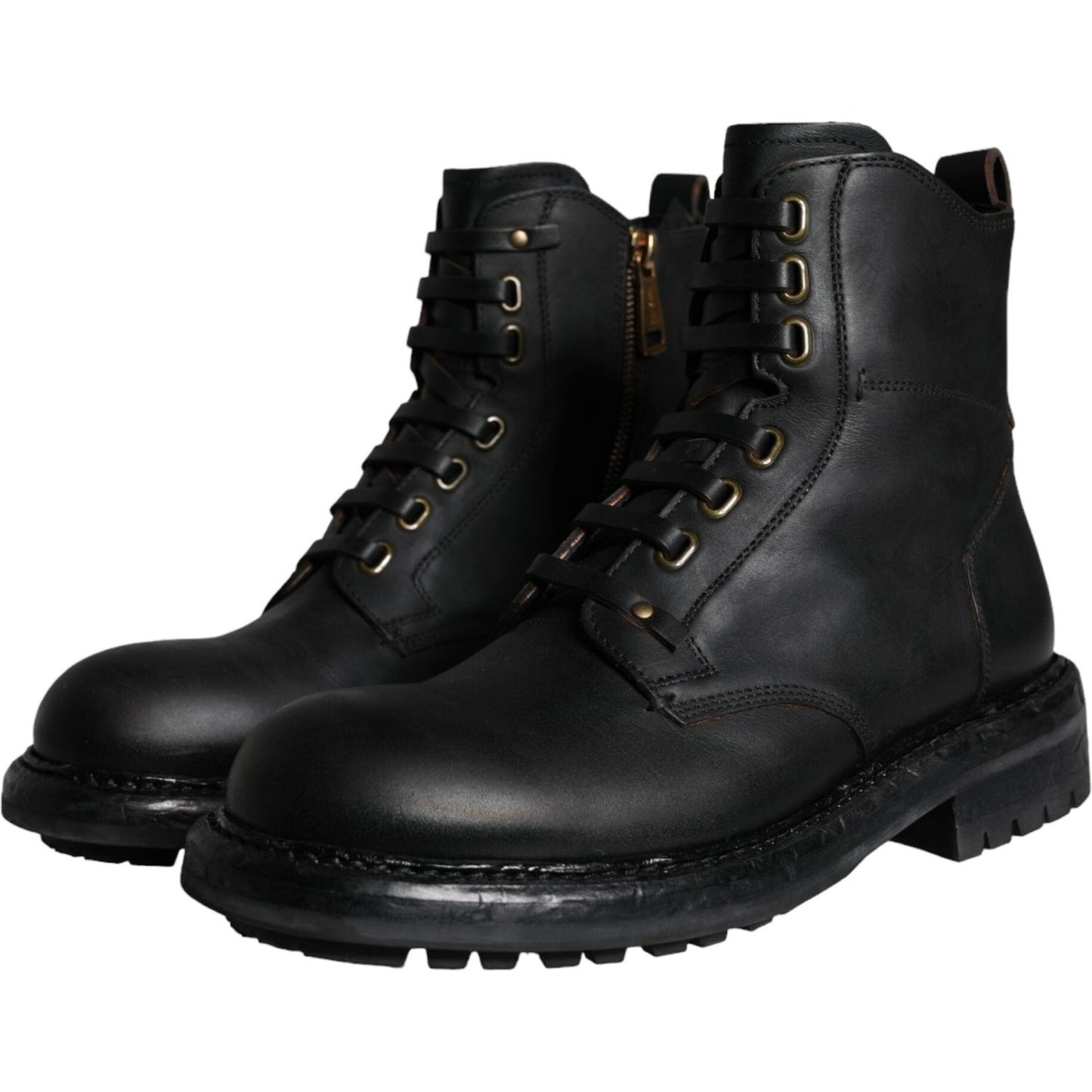 Dolce & Gabbana Black Lace Up Mid Calf Boots Men Shoes Dolce & Gabbana