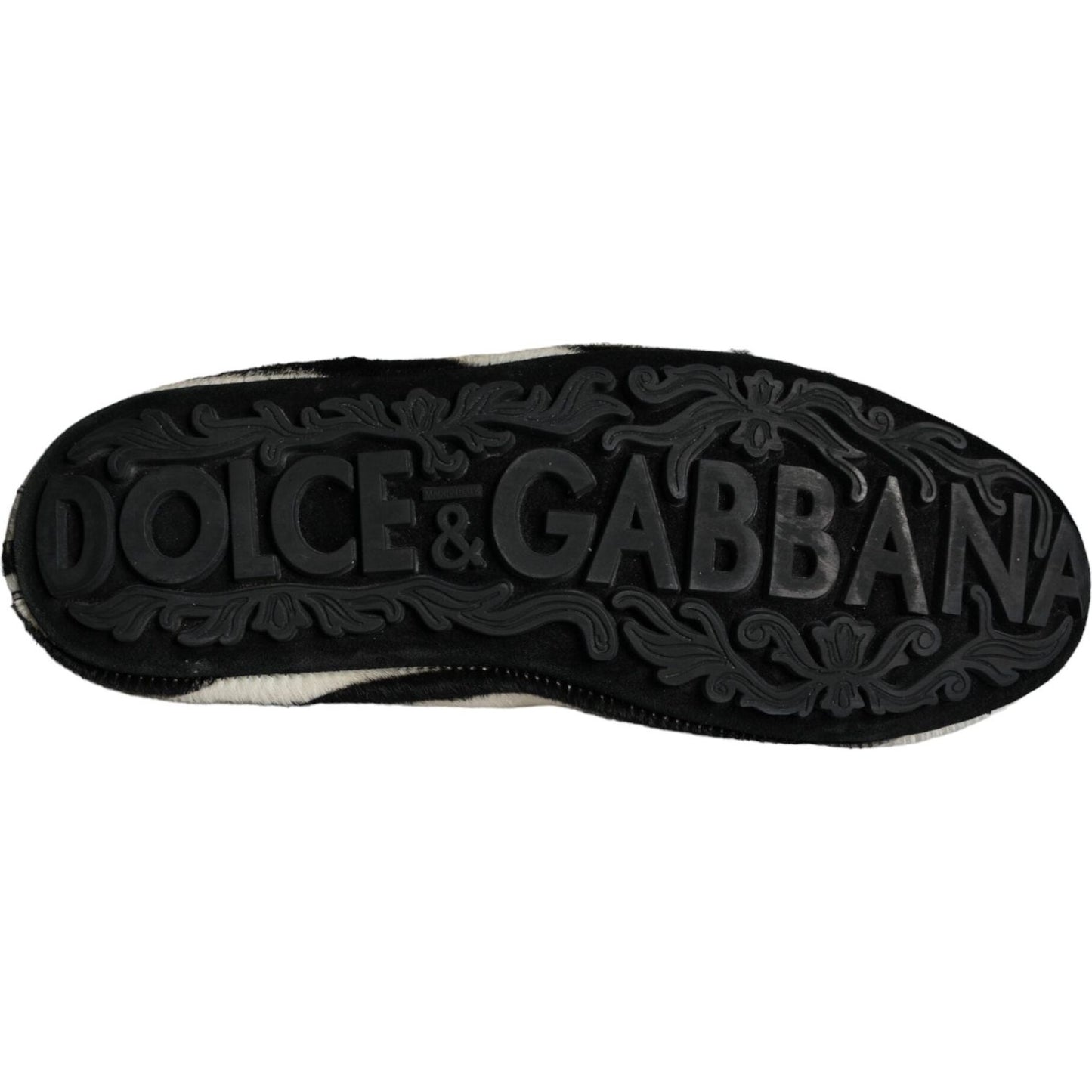 Dolce & Gabbana Black White Calf Fur Slip On Loafers Men Shoes Dolce & Gabbana