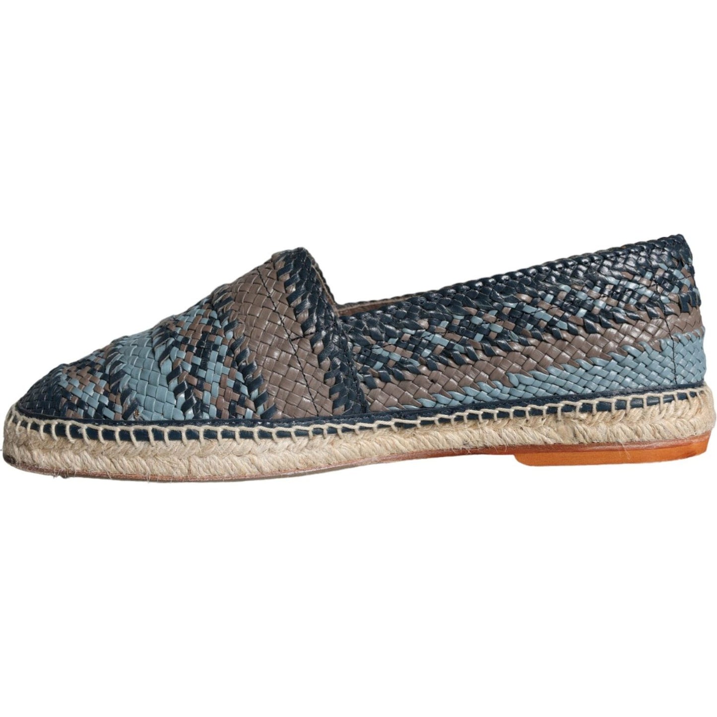 Dolce & Gabbana Blue Gray Woven Leather Buffalo Espadrille Shoes Dolce & Gabbana