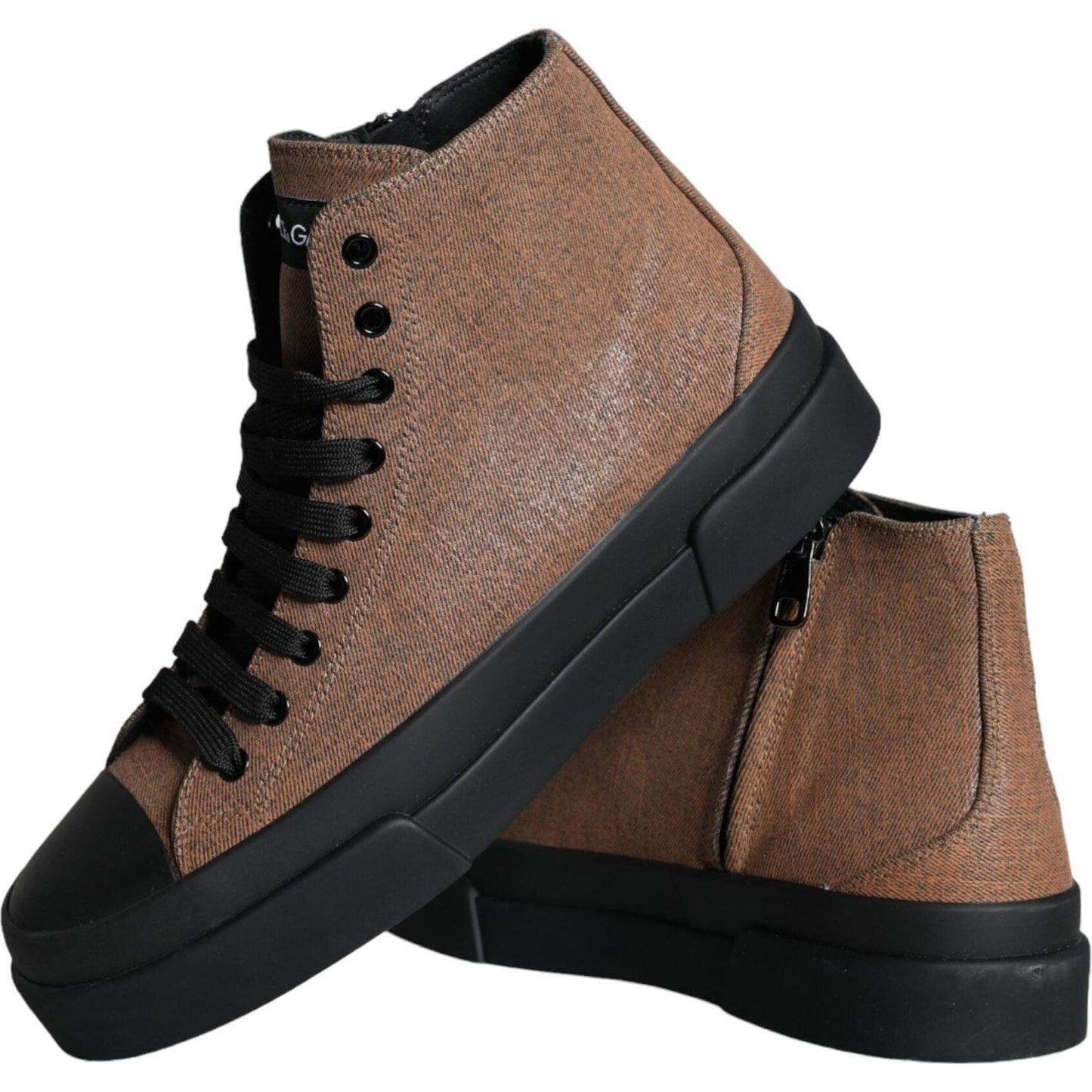 Dolce & Gabbana Black Brown Denim High Top Men Sneakers Shoes Dolce & Gabbana