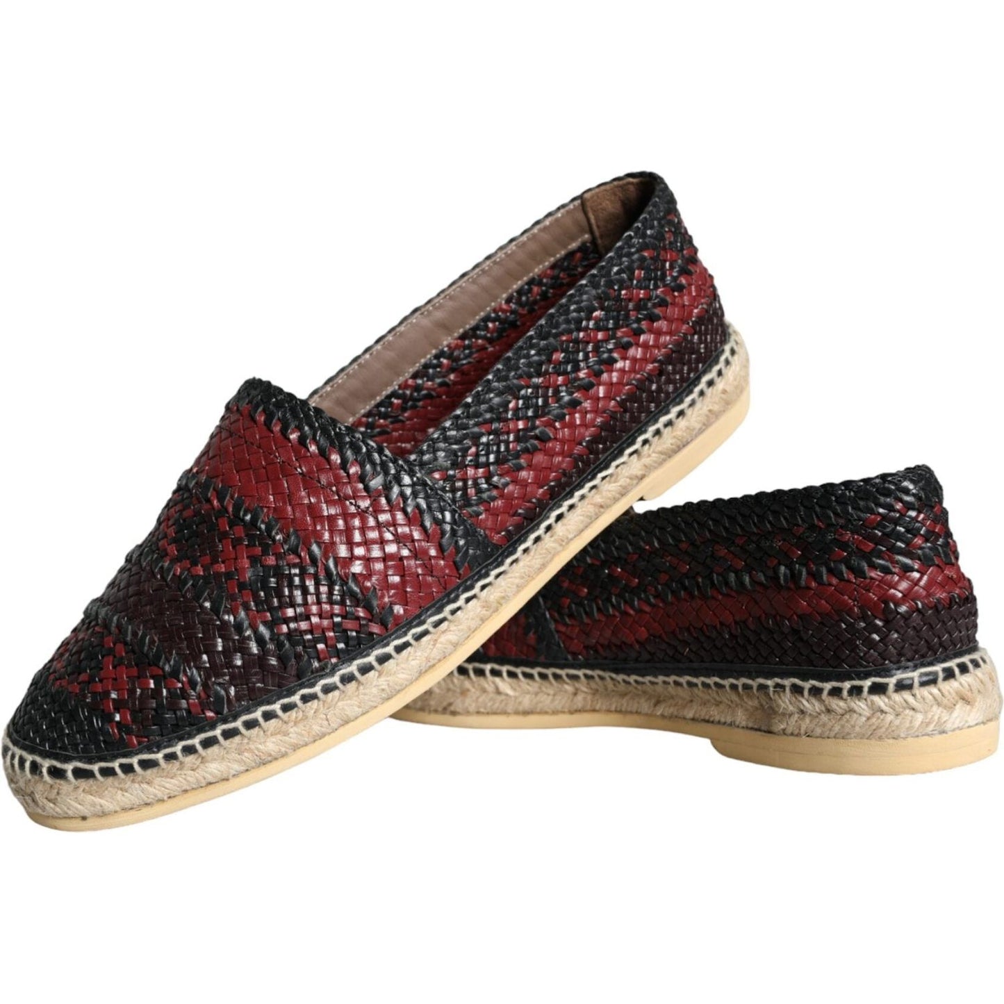 Dolce & Gabbana Black Maroon Woven Leather Buffalo Men Espadrille Shoes Dolce & Gabbana